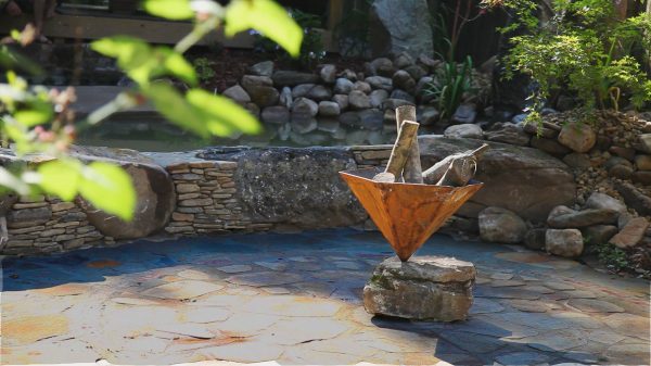 steel and stone fire bowl sculpture