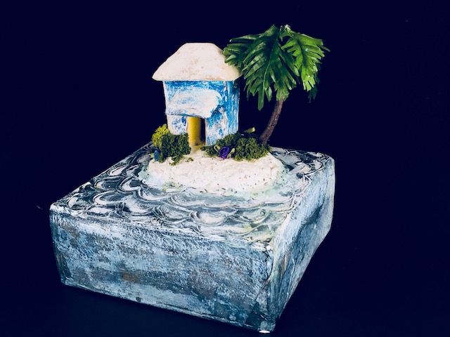 FLOWER ISLAND, a Unique, Whimsical, Tropical-themed Small or Sharing Cremation Urn Ideal for Human or Pet Ashes