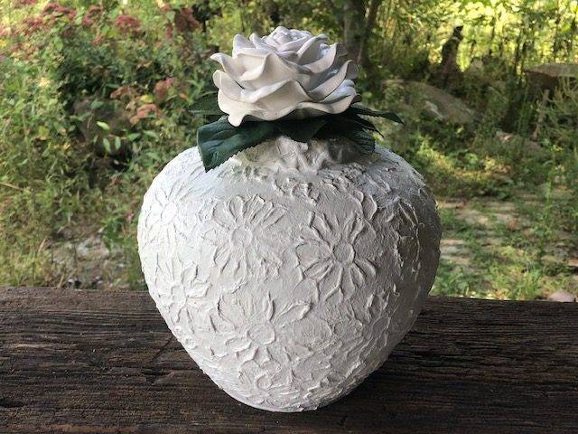 WHITE ROSE, a Unique, One of a Kind, Ceramic Full Size Cremation Urn for Human or Pet Ashes
