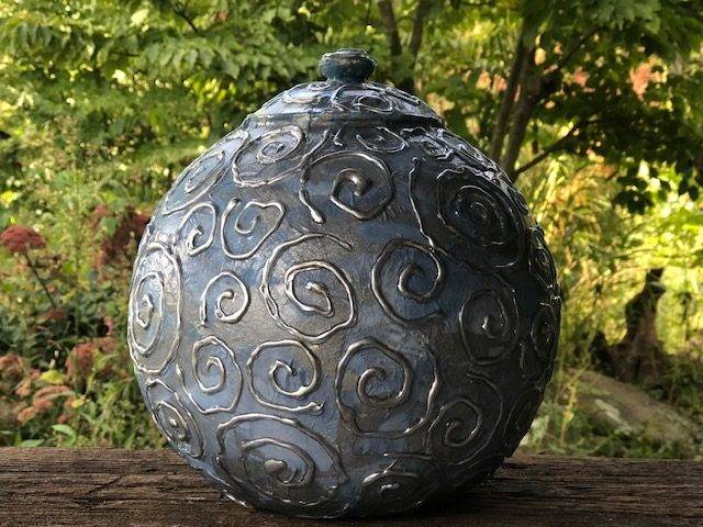 ICED SWIRLS, a Unique, One of a Kind, Full Size Ceramic Cremation Urn for Human or Pet Ashes