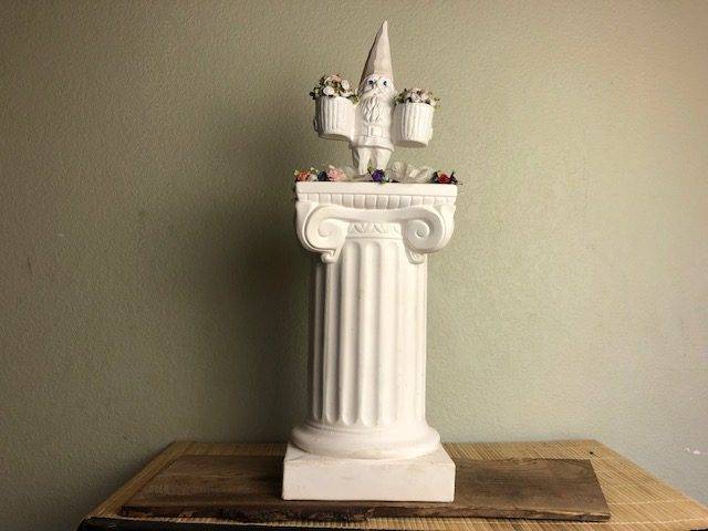 WHITE GNOME, Way Cool Art OR a Whimsical, Full-Size, Tall Pedestal Cremation Urn for Human or Pet Ashes