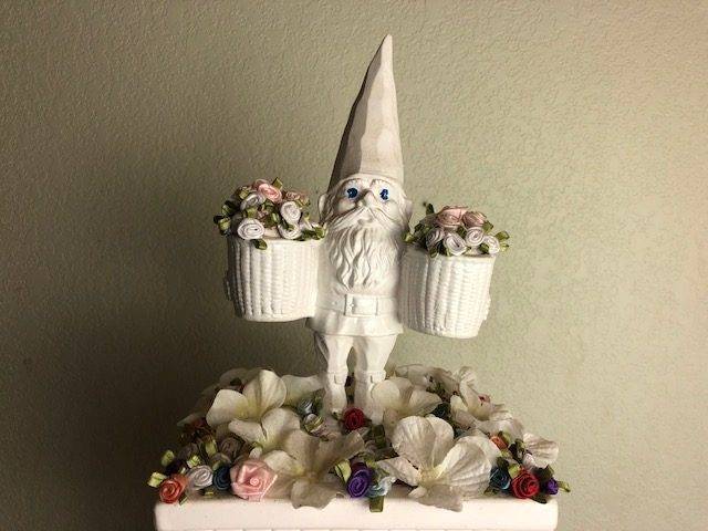 WHITE GNOME, Way Cool Art OR a Whimsical, Full-Size, Tall Pedestal Cremation Urn for Human or Pet Ashes