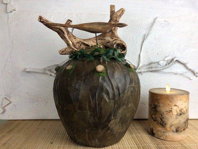 BIRD IN A BUSH, a Unique, One-of-a-Kind, Full-Size Ceramic Cremation Urn for Human or Pet Ashes