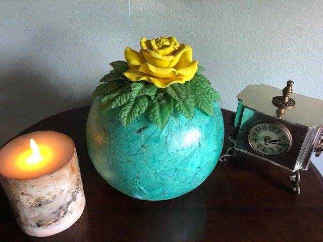 YELLOW ROSE, a Unique, Full Size Ceramic Cremation Urn for Human or Pet Ashes