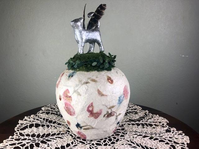 FEATHER KITTY, a Unique Ceramic Cremation Urn for Pet or Human Ashes