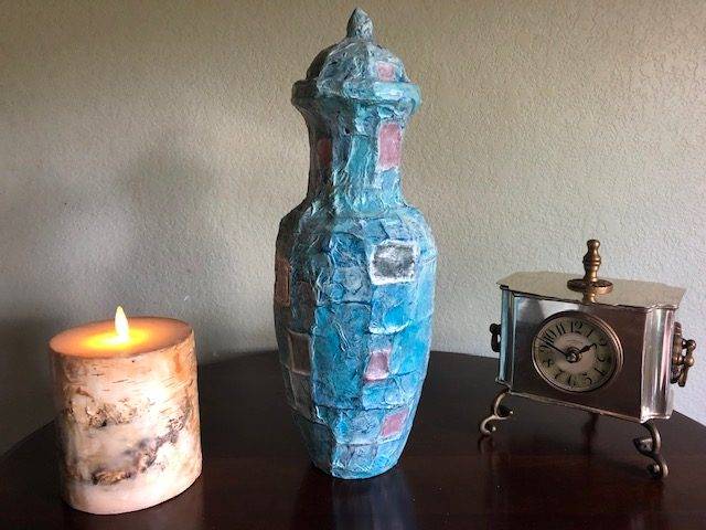 CREMATION URN: SMALL BLUE, a Unique Ceramic Mid-Size or Sharing Urn for Human or Pet Ashes